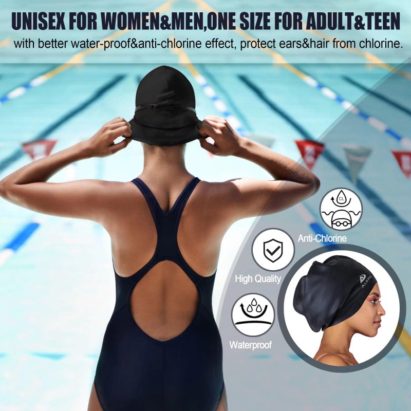 Alepo Extra Large Swim Cap for Women Men, Durable Silicone Swimming Hat with Ear Protection, Unisex Adults Bath Swimming Caps for Long Thick Curly Hair & Dreadlocks Braids Weaves Afro Hair - Image 5